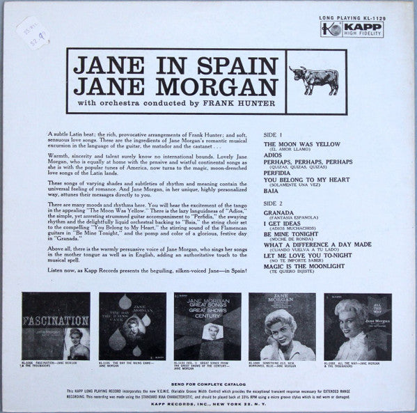 Jane Morgan With Orchestra Conducted By Frank Hunter (2) : Jane In Spain (LP, Album, Mono, RP, All)