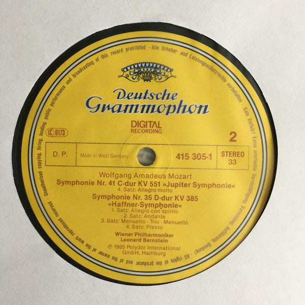 Mozart* / Wiener Philharmoniker, Leonard Bernstein : Symphonien No.35 "Haffner" / No.41 "Jupiter" (LP)