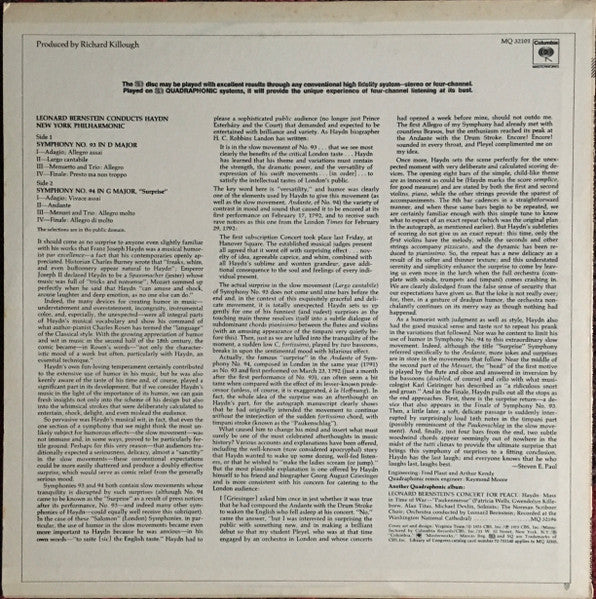 Leonard Bernstein Conducts Joseph Haydn, New York Philharmonic : Symphony No. 93 / Symphony No. 94, "Surprise" (LP, Album, Quad)