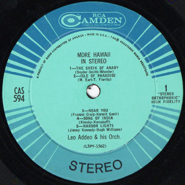 Leo Addeo And His Orchestra : More Hawaii In Stereo (LP, Album, RP, Hol)