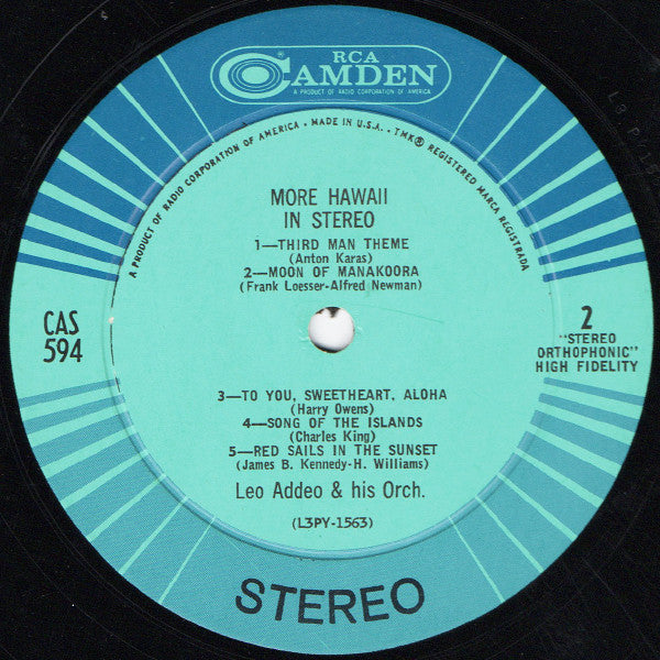 Leo Addeo And His Orchestra : More Hawaii In Stereo (LP, Album, RP, Hol)