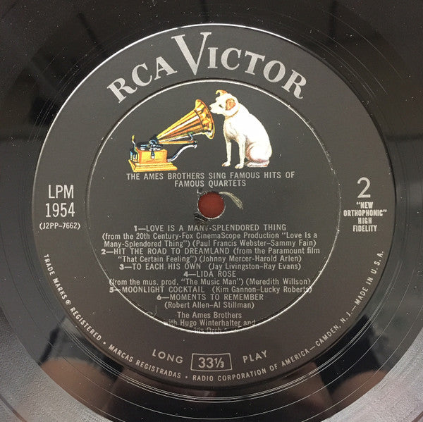 The Ames Brothers With Hugo Winterhalter And His Orchestra* : The Ames Brothers Sing Famous Hits Of Famous Quartets (LP, Mono, RE)