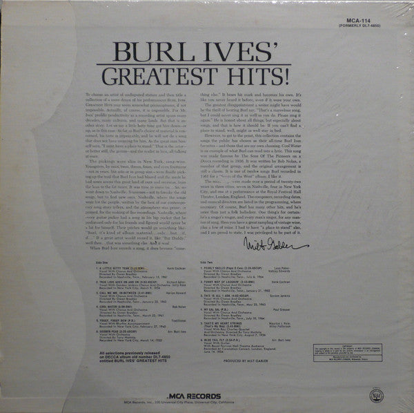Burl Ives : Burl Ives' Greatest Hits (LP, Comp)