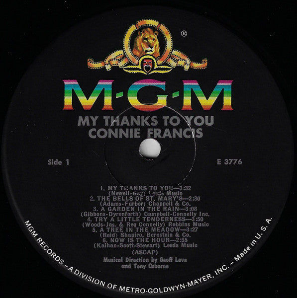 Connie Francis : My Thanks To You (LP, Album, Mono, RE)