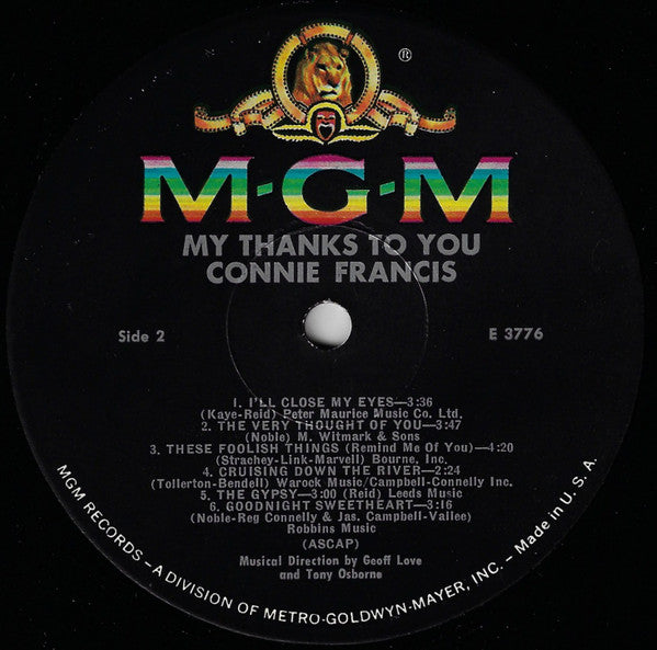 Connie Francis : My Thanks To You (LP, Album, Mono, RE)