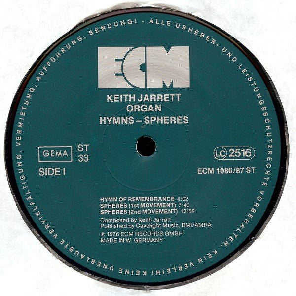 Keith Jarrett : Hymns Spheres (2xLP, Album, RE)