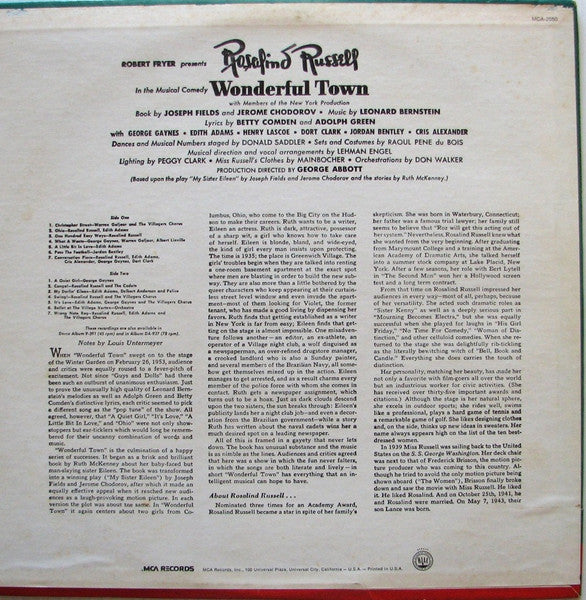 Leonard Bernstein, Rosalind Russell With Members Of The New York Production* : Wonderful Town (LP, Album, RE, Pin)