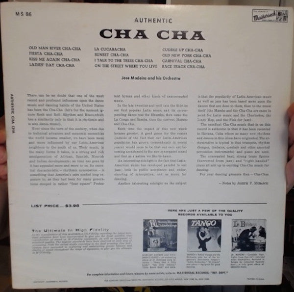 Jose Madeira And His Orchestra : Cha Cha (LP, Album)