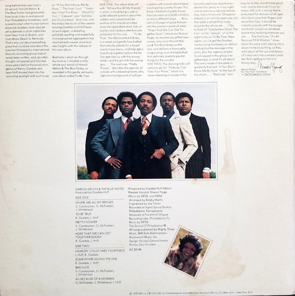 Harold Melvin & The Blue Notes* Featuring Theodore Pendergrass* : To Be True (LP, Album, Pit)