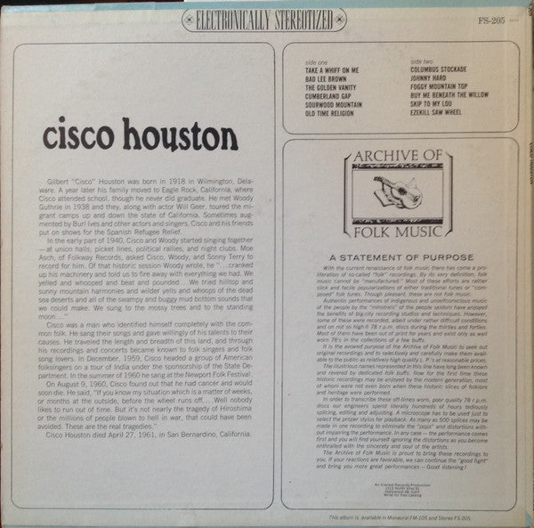 Cisco Houston : Cisco Houston (LP, Album)