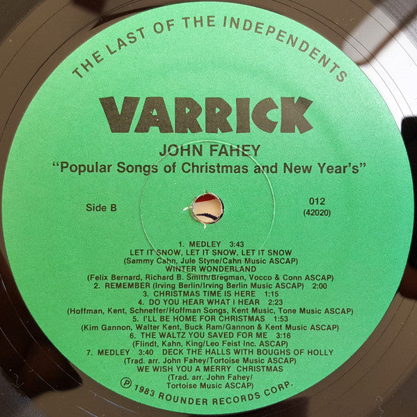 John Fahey : Popular Songs Of Christmas & New Year's (LP, Album, Gre)