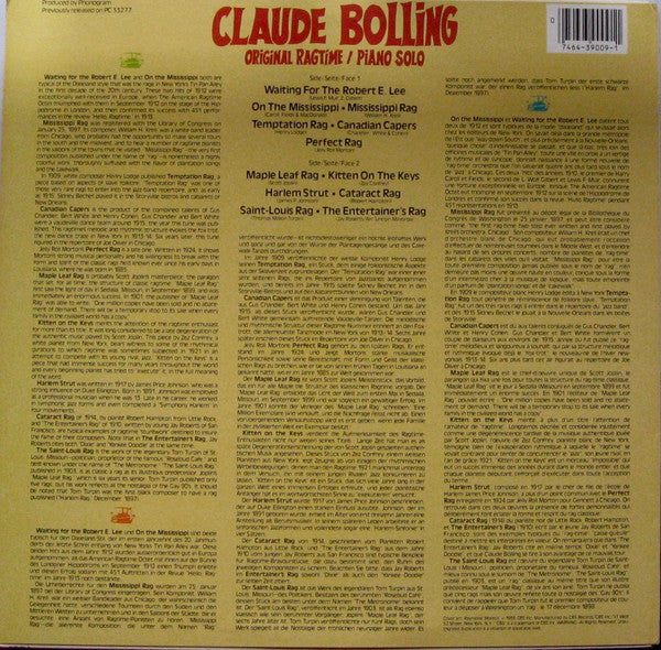 Claude Bolling : Original Ragtime/Piano Solo (LP, Album, RE)