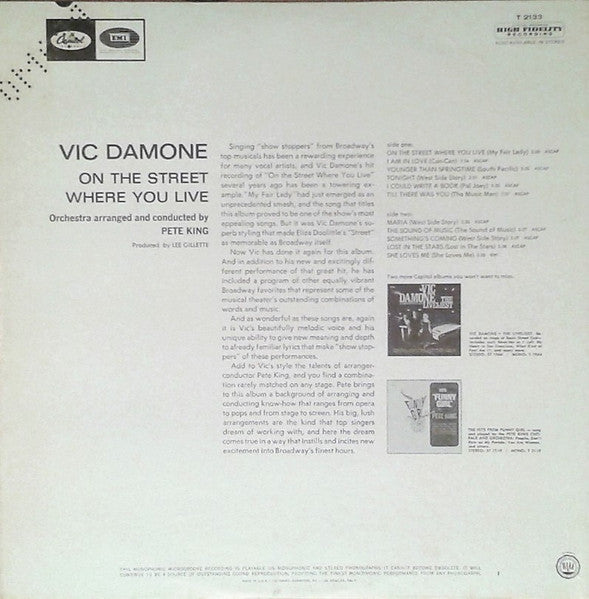 Vic Damone : On The Street Where You Live (LP, Album, Mono)