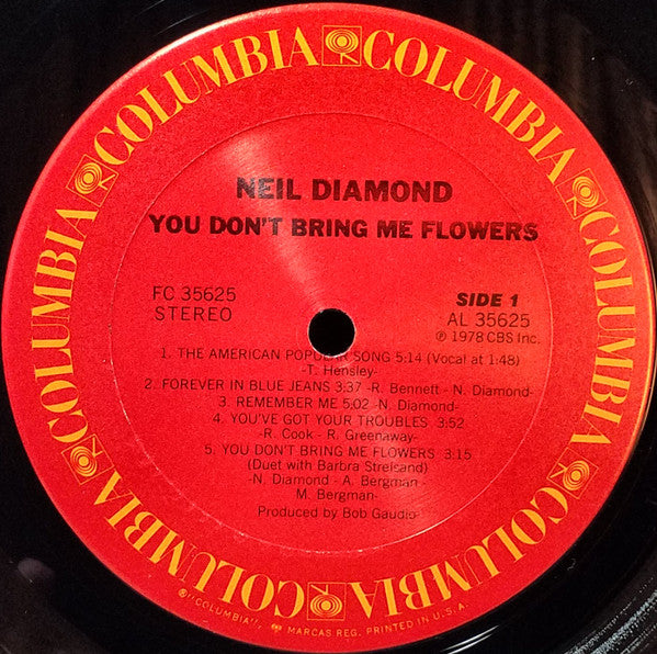 Neil Diamond : You Don't Bring Me Flowers (LP, Album, Pit)
