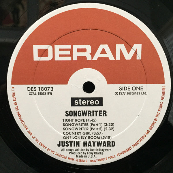 Justin Hayward : Songwriter (LP, Album, BW )