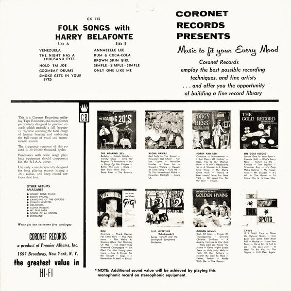Harry Belafonte, The Islanders (6) : Folk Songs With Harry Belafonte And Calypso With The Islanders (LP, Comp, Mono)