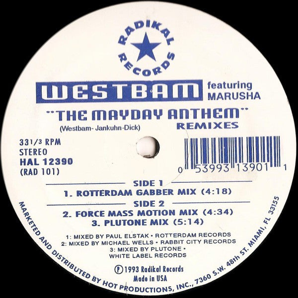 WestBam Featuring Marusha : The Mayday Anthem (Remixes) (12")