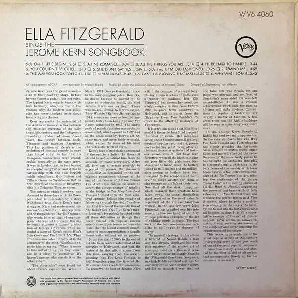 Ella Fitzgerald : Ella Fitzgerald Sings The Jerome Kern Song Book (LP, Album, Mono, Wad)