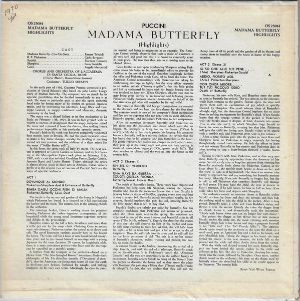 Puccini*, Renata Tebaldi, Carlo Bergonzi, Tullio Serafin : Madama Butterfly (Highlights) (LP, Ter)