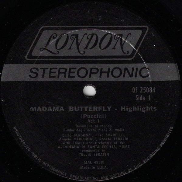 Puccini*, Renata Tebaldi, Carlo Bergonzi, Tullio Serafin : Madama Butterfly (Highlights) (LP, Ter)