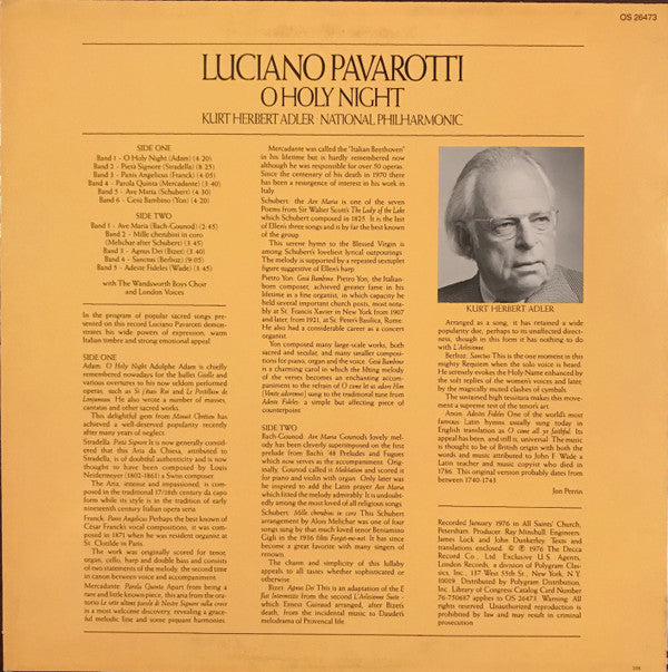 Luciano Pavarotti, National Philharmonic*, Kurt Herbert Adler : O Holy Night (LP, Album, RE, Tra)