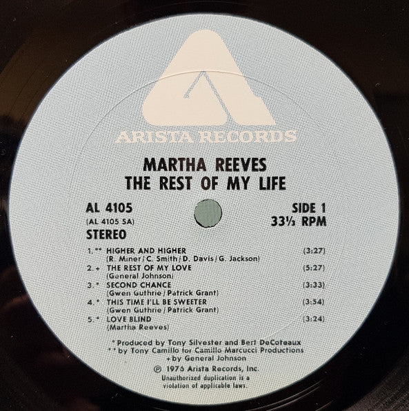 Martha Reeves : The Rest Of My Life (LP, Album, Wad)