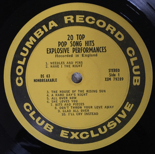 Various : 20 Top Pop Song Hits Explosive Performances - Recorded In England (LP, Album, Club)