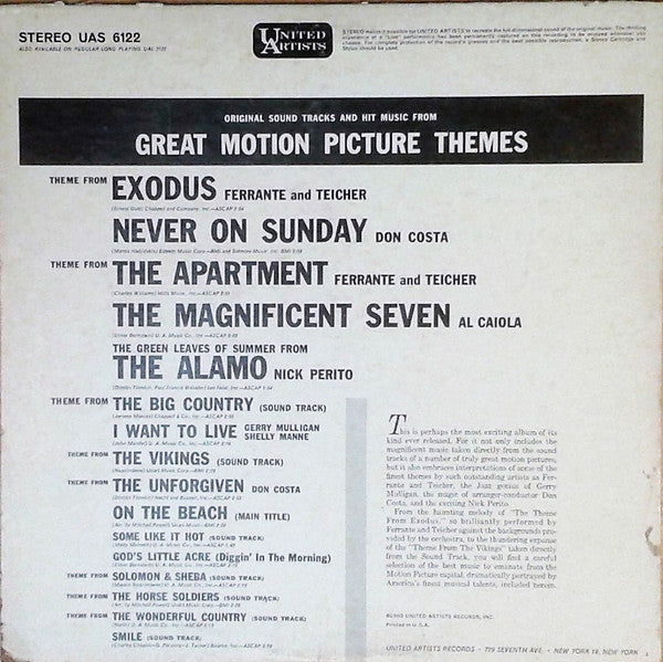Various : Original Sound Tracks And Hit Music From Great Motion Picture Themes (LP, Comp)