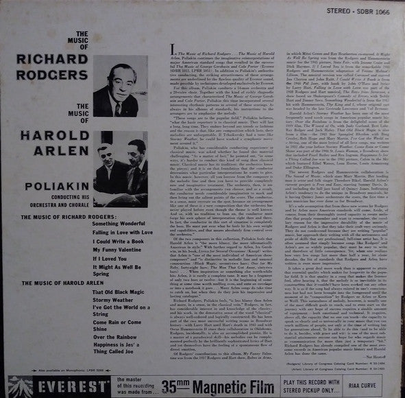 Richard Rodgers, Harold Arlen, Poliakin* Conducting His Orchestra* And  Chorale* : The Music Of Richard Rodgers. The Music Of Harold Arlen (LP)