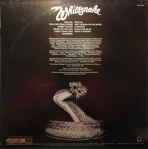 Whitesnake : Ready An' Willing (LP, Album)
