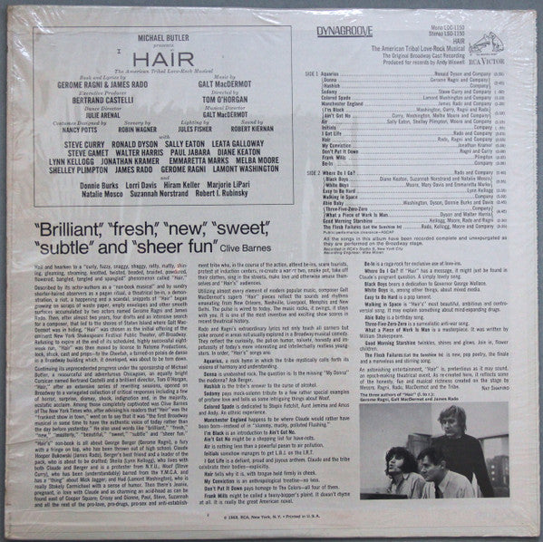 Various : Hair - The American Tribal Love-Rock Musical (The Original Broadway Cast Recording) (LP, Album, RP, Roc)