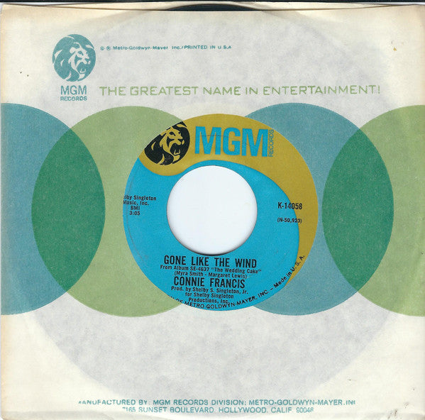 Connie Francis : Gone Like The Wind (7", Single, Styrene, Mon)
