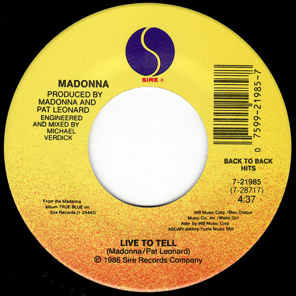 Madonna : True Blue / Live To Tell (7")