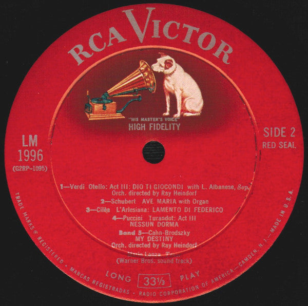 Mario Lanza : "Serenade" (LP, Album, Ind)