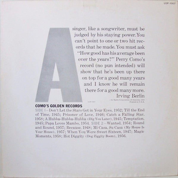 Perry Como : Como's Golden Records (LP, Comp, Mono)
