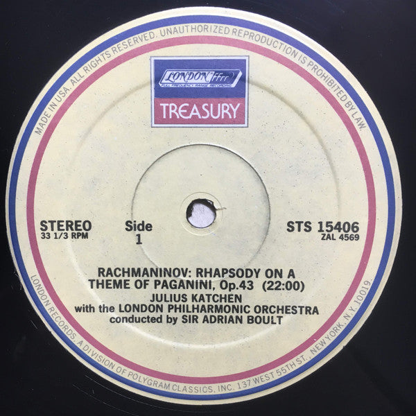 Rachmaninov* / Dohnanyi*, Julius Katchen, London Philharmonic Orchestra, Sir Adrian Boult : Rhapsody On A Theme Of Paganini / Variations On A Nursery Tune (LP, Album, RE, RP)