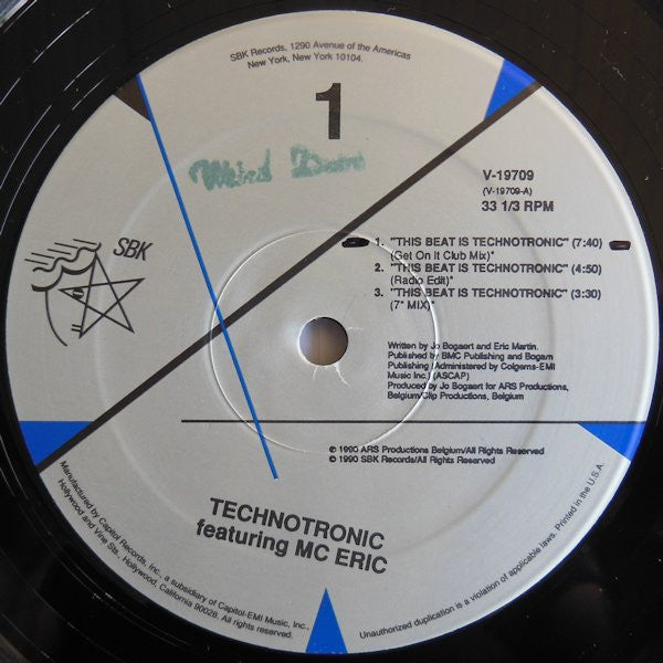 Technotronic Featuring MC Eric : This Beat Is Technotronic (12", Single)