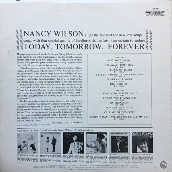 Nancy Wilson With The Music Of Kenny Dennis : Today, Tomorrow, Forever (LP, Album, Mono, Los)