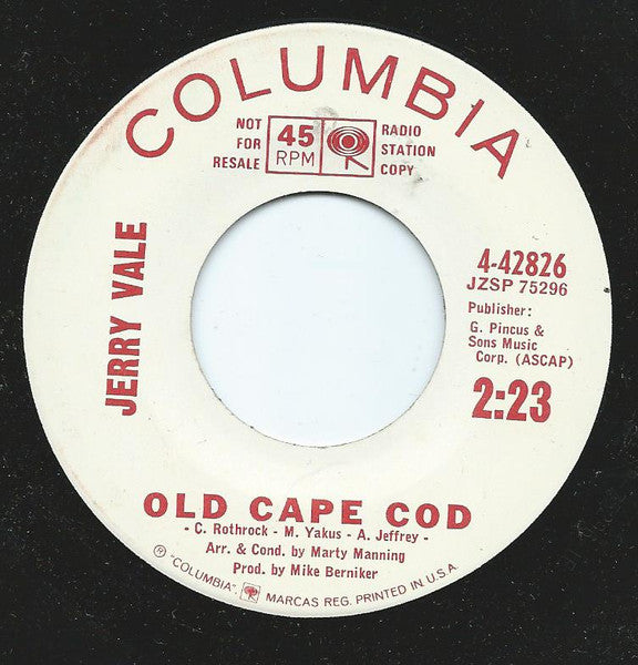 Jerry Vale : Old Cape Cod / Theme For Young Lovers (Where Is My Someone) (7", Promo)