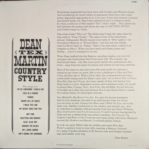 Dean Martin : Country Style (LP, Album, Mono)