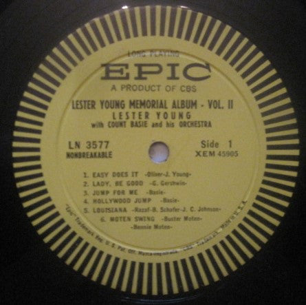 Lester Young With Count Basie And His Orchestra* : Lester Young Memorial Album Volume 2 (LP, Comp, Mono)