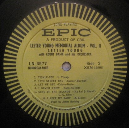 Lester Young With Count Basie And His Orchestra* : Lester Young Memorial Album Volume 2 (LP, Comp, Mono)
