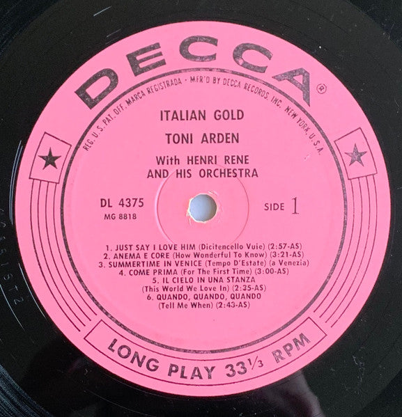 Toni Arden : Italian Gold (LP, Album, Mono)