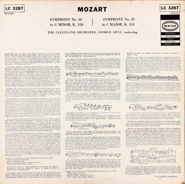 Wolfgang Amadeus Mozart : The Cleveland Orchestra, George Szell : Symphony No. 40 In G Minor K. 550 / Symphony No. 41 In C Major K. 551 ("Jupiter") (LP, Mono)