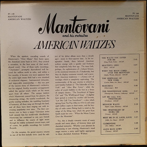 Mantovani And His Orchestra : American Waltzes (LP, Album)