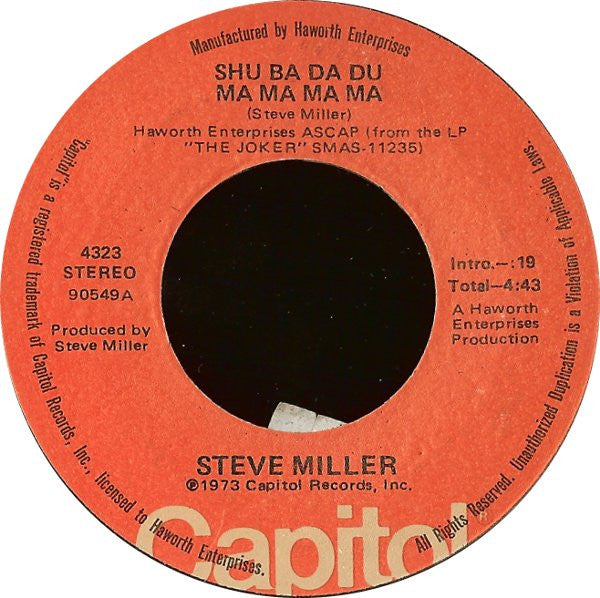 Steve Miller : Rock'n Me / Shu Ba Da Du Ma Ma Ma Ma (7", Single,  Wi)