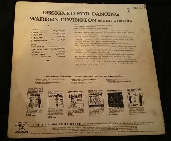 Warren Covington And His Orchestra : Designed For Dancing (LP, Mono)