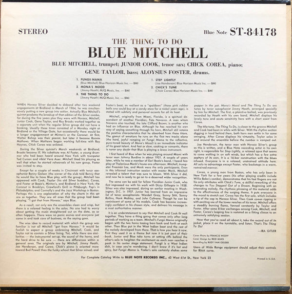 Blue Mitchell : The Thing To Do (LP, Album, RP)