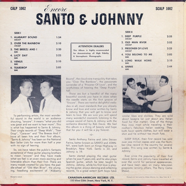 Santo & Johnny : Encore (LP, Mono)