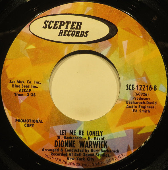 Dionne Warwick :  Let Me Be Lonely (7", Promo, Styrene)